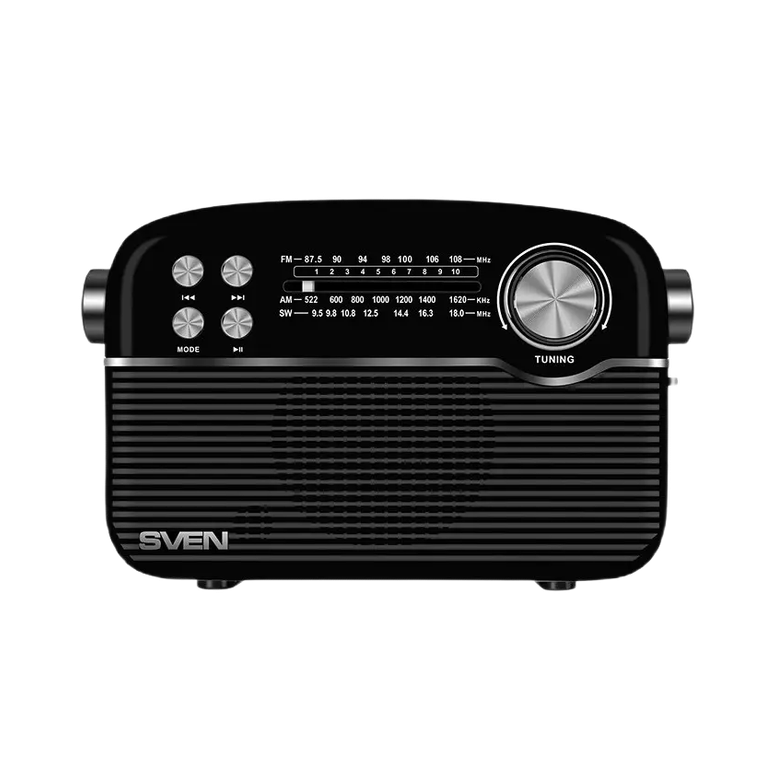 SV SRP-500 Black SVEN SRP-500 Black, FM/AM/SW Radio, 3W RMS, 8-band radio receiver, built-in audio files player from USB-fash, microSD and SD card storage devices, telescopic swivel antenna, built-in battery