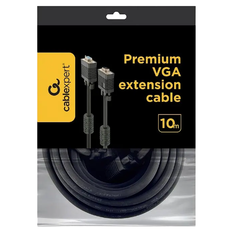 Cable VGA Premium Extension 10.0m, HD15M/HD15F Black, Cablexpert, dual-shield w/2*ferrite core 4