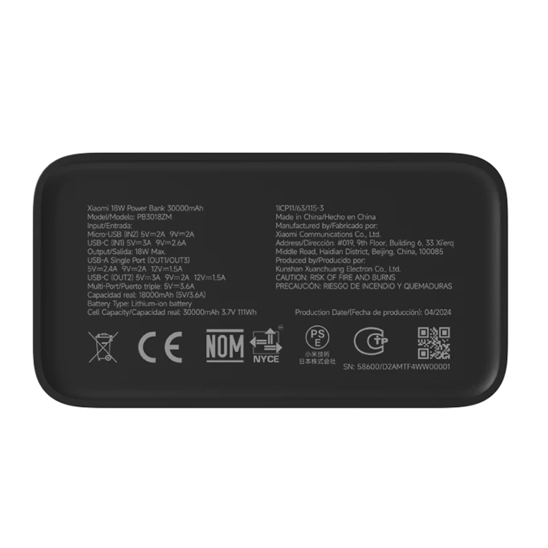 Портативный аккумулятор Xiaomi Power Bank 18W, Black