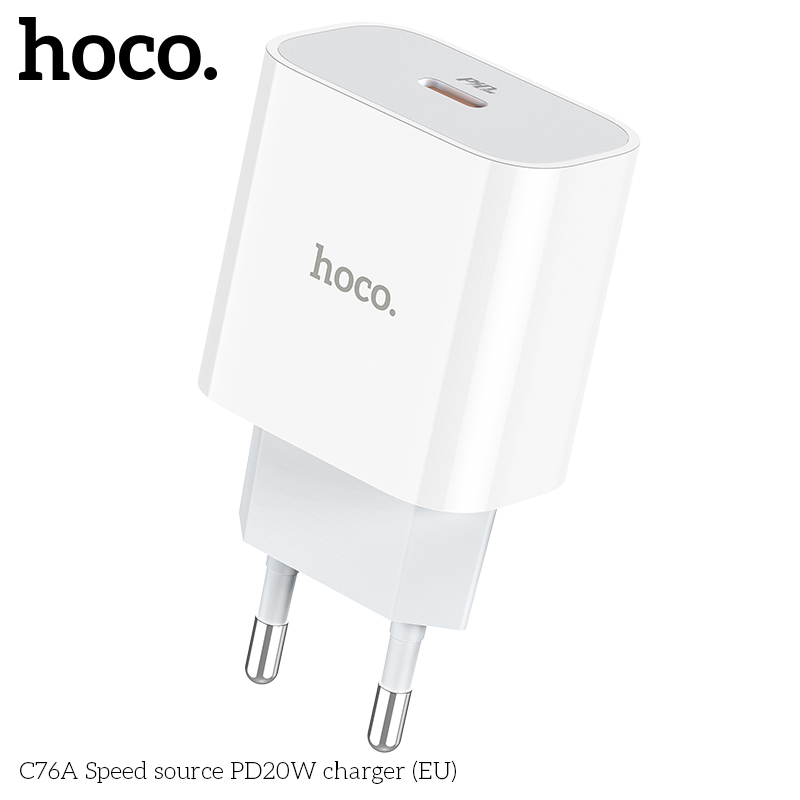 HOCO C76A Plus Speed source PD20W charger set(Type-C To Lighting)(EU) White