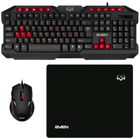 Gaming Keyboard & Mouse & Mouse Pad SVEN GS-9200, Multimedia, Spill resistant, WinLock Black, USB
