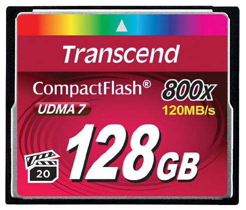 128GB CompactFlash Card,  Hi-Speed  800X, Transcend "TS128GCF800" (R/W: 140/65MB/s)