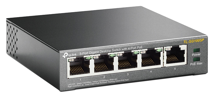 .5-port Gigabit Switch TP-LINK "TL-SG1005P", with 4-Port PoE, steel case