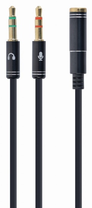 CCA-418M 3.5 mm 4-pin F to 2 x 3.5 mm stereo plug adapter M, black, metal connectors