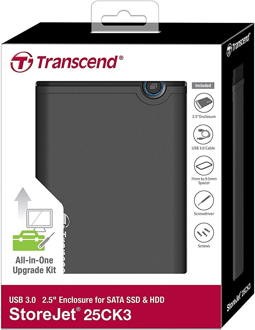 2.5"  SATA HDD/SSD External Case Kit (USB3.0) Transcend  StoreJet "TS0GSJ25CK3" Rubber, UASP Support