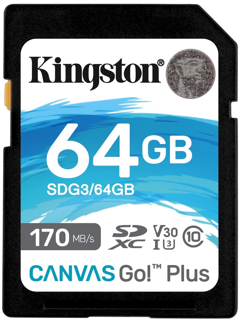 SDG3/64GB 64GB SD Class10 UHS-I U3 (V30) Kingston Canvas Go! Plus, Read: 170MB/s, Write: 70MB/s, Ideal for DSLRs/Drones/Action cameras
