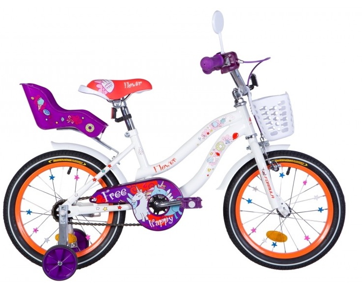 Bicicletă copii Formula Flower Premium 16 White/Orange/Violet