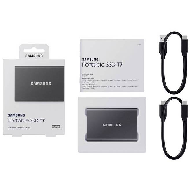 SSD portabil extern Samsung Portable SSD T7, 500 GB, Grey (MU-PC500T/WW)