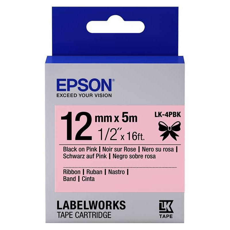Tape Cartridge EPSON LK4PBK; 12mm/5m Satin Ribbon, Black/Pink, C53S654031