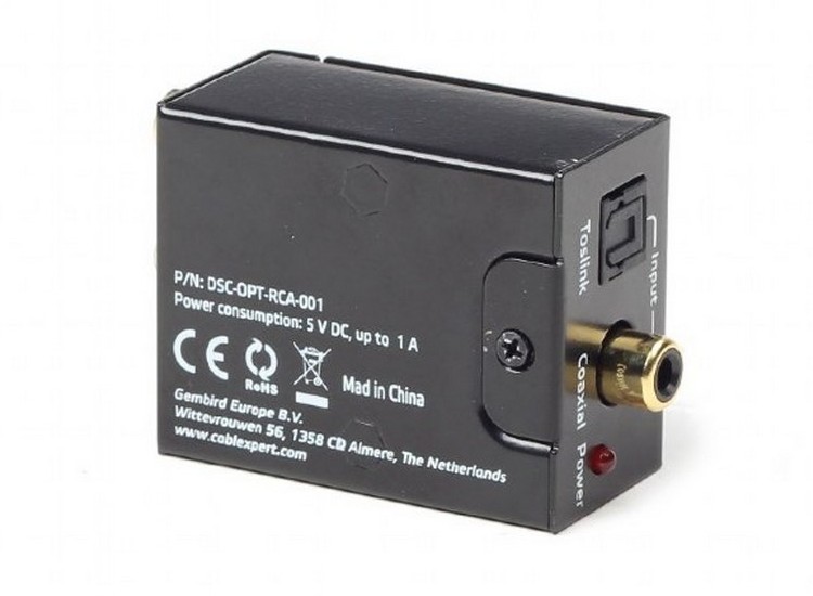 Аудио адаптер Cablexpert DSC-OPT-RCA-001, RCA - Toslink, Чёрный