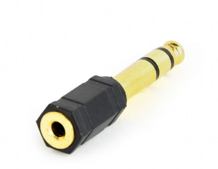 Аудио адаптер Cablexpert A-6.35M-3.5F, 6.35mm 3-pin (M) - 3.5mm 3-pin (F), Чёрный