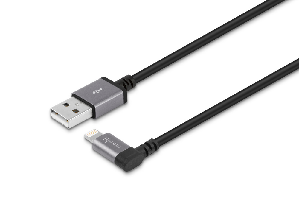 Cablu încărcare și sincronizare Moshi USB to Lightning Cable 90 Degree, Lightning/USB Type-A, 1m, Negru