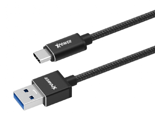 Cablu încărcare și sincronizare Xpower Type-C cable Nylon, USB Type-A/Type-C, 1m, Negru