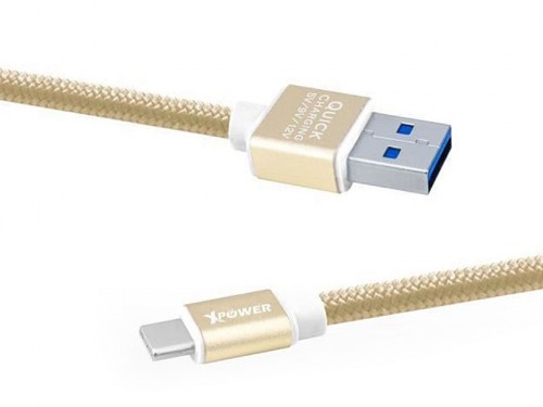 Кабель для зарядки и синхронизации Xpower Type-C cable Nylon, USB Type-A/Type-C, 1м, Золотистый