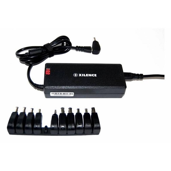 XILENCE XP-LP75.XM008, 75W Mini, Universal Notebook Power Adapter, 11 (+LENOVO) different tips, LED display (shows the actual output voltage), Input Voltage: AC 100-240V, Output Voltage: 15-20V, high efficiency over 87%, Black