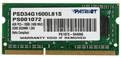 Memorie Patriot Signature Line 4Gb DDR3L-1600MHz SODIMM (PSD34G1600L81S)