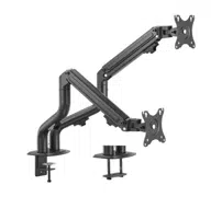 Arm for 2 monitors 17"-32" - Gembird MA-DA2-02, Steel (1.35 mm), Gas spring 2-8 kg per screen, VESA 75/100, arm rotates, extends and retracts, tilts to change reading angles, and allows to rotate display from landscape-to-portrait mode